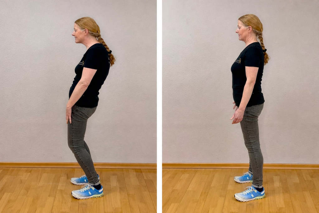 Krumme Körperhaltung vs. gesunde, aufgerichtete Körperhaltung